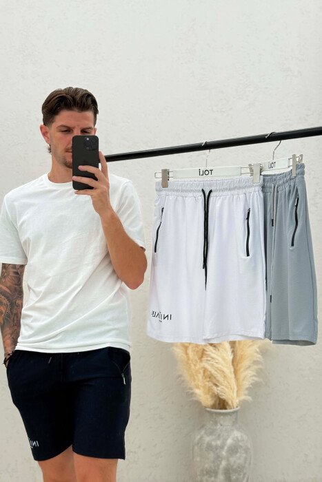 PACK OF 3 PIECES INITIALE PARIS WRITTING MEN SHORT SWEATPANTS DARK BLUE+GREY+WHITE/BEE+GR+BA - 4