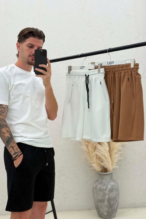 PACK OF 3 PIECES ONE COLOR SIMPLE MEN SHORT SWEATPANTS BEIGE+WHITE+BLACK/BZH+BA+ZE - 3