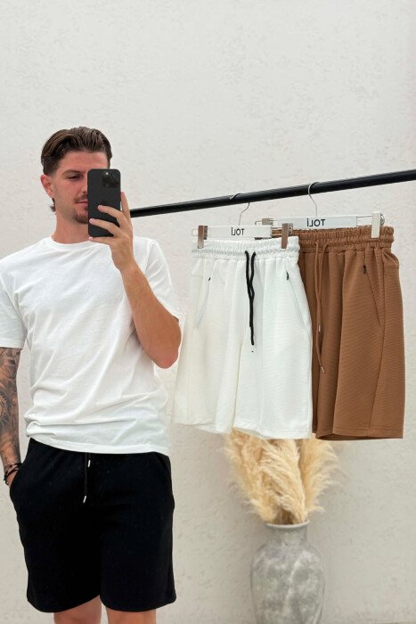 PACK OF 3 PIECES ONE COLOR SIMPLE MEN SHORT SWEATPANTS BEIGE+WHITE+BLACK/BZH+BA+ZE - 4