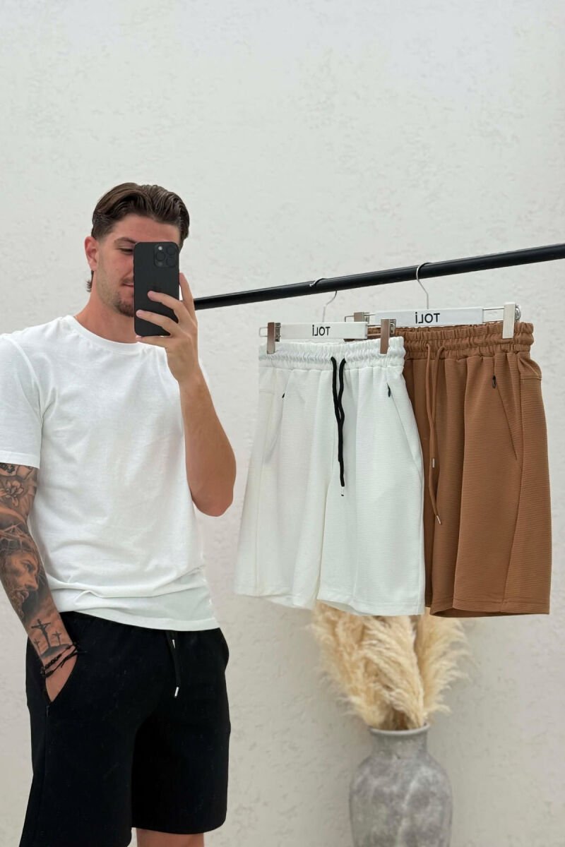 PACK OF 3 PIECES ONE COLOR SIMPLE MEN SHORT SWEATPANTS BEIGE+WHITE+BLACK/BZH+BA+ZE - 5