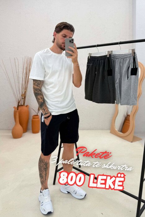 PACK OF 3 PIECES SIDE LINES ZIPPER POCKETS MEN SHORT SWEATPANTS MULTIPLE/SHNGJ - 1