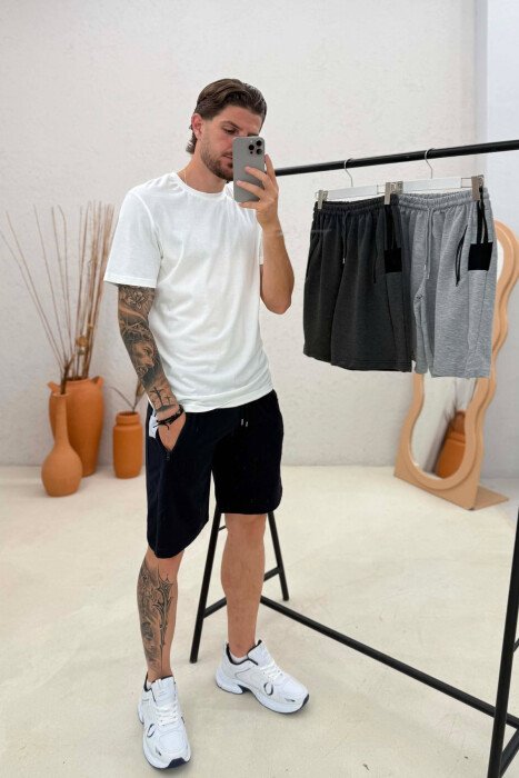 PACK OF 3 PIECES SIDE LINES ZIPPER POCKETS MEN SHORT SWEATPANTS MULTIPLE/SHNGJ - 2