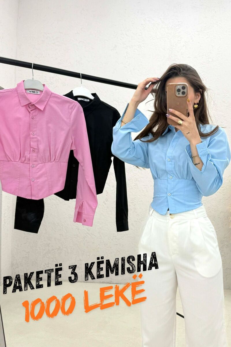 PACK OF 3 PIECES SIMPLE WOMAN SHIRT PINK+BLUE+BLACK - 1