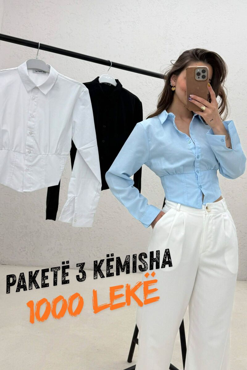 PACK OF 3 PIECES SIMPLE WOMAN SHIRT WHITE+BLACK+BLUE - 1