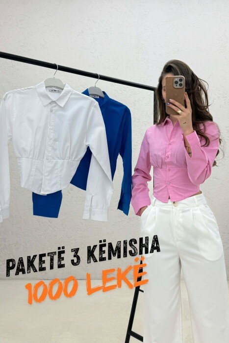 PACK OF 3 PIECES SIMPLE WOMAN SHIRT WHITE+PINK+BLUE 