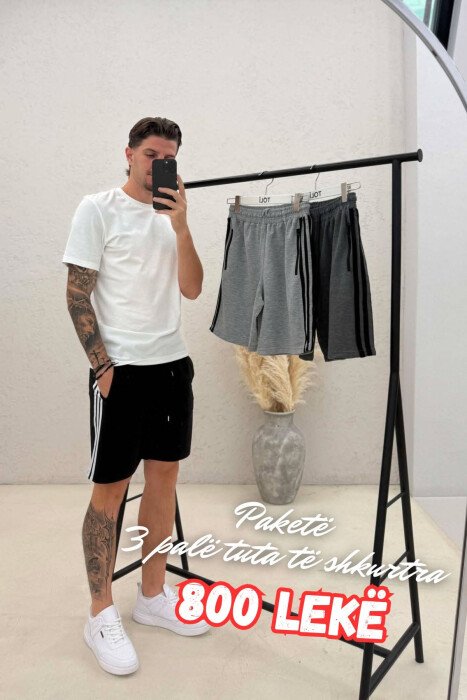 PACK OF 3 PIECES STRIPED ZIPPER POCKETS MEN SHORT SWEATPANTS BLACK+DARK GREY+LIGHT GREY/ZE+GEE+GZ - KLAUDIO FASHION
