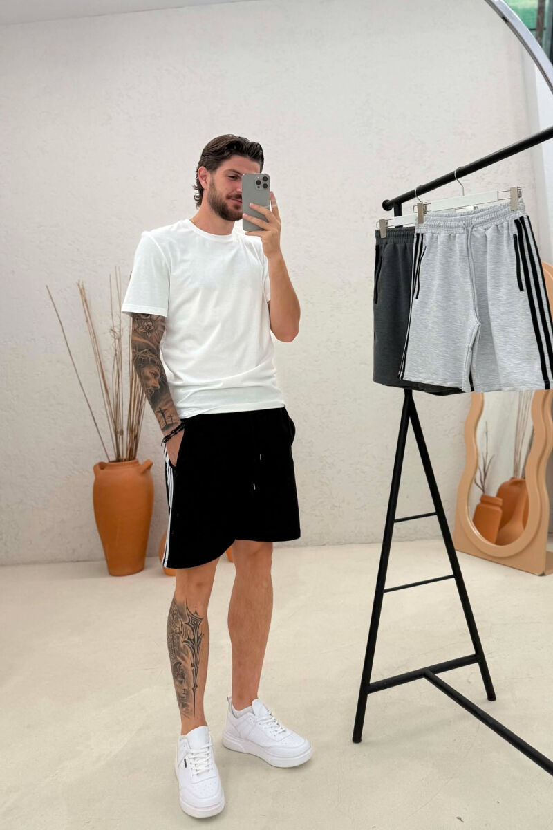 PACK OF 3 PIECES STRIPED ZIPPER POCKETS MEN SHORT SWEATPANTS MULTIPLE/SHNGJ - 3