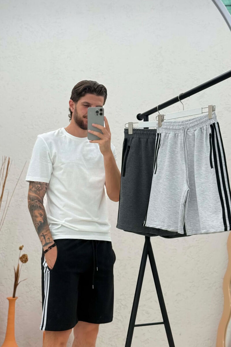 PACK OF 3 PIECES STRIPED ZIPPER POCKETS MEN SHORT SWEATPANTS MULTIPLE/SHNGJ - 7