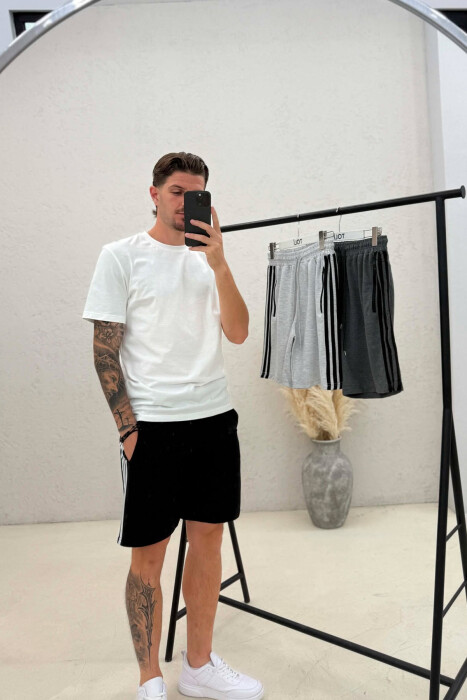 PACK OF 3 PIECES STRIPED ZIPPER POCKETS MEN SHORT SWEATPANTS MULTIPLE/SHNGJ - 4