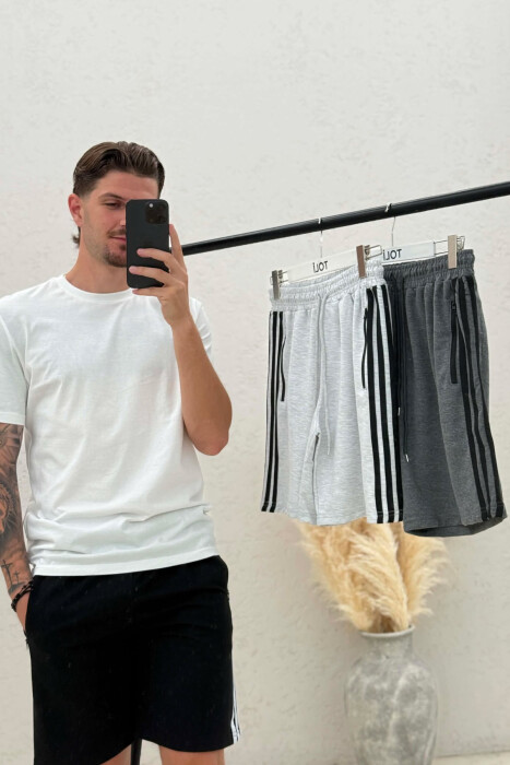 PACK OF 3 PIECES STRIPED ZIPPER POCKETS MEN SHORT SWEATPANTS MULTIPLE/SHNGJ - 10