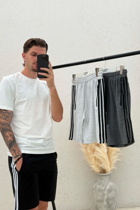 PACK OF 3 PIECES STRIPED ZIPPER POCKETS MEN SHORT SWEATPANTS MULTIPLE/SHNGJ - 11