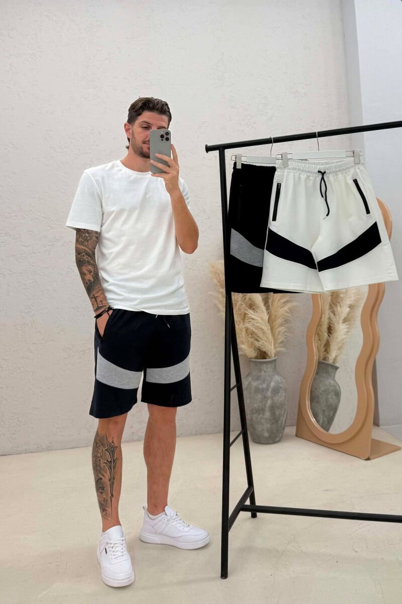 PACK OF 3 PIECES TWO COLORS SIMPLE MEN SHORT SWEATPANTS WHITE+BLACK+BLUE - 2