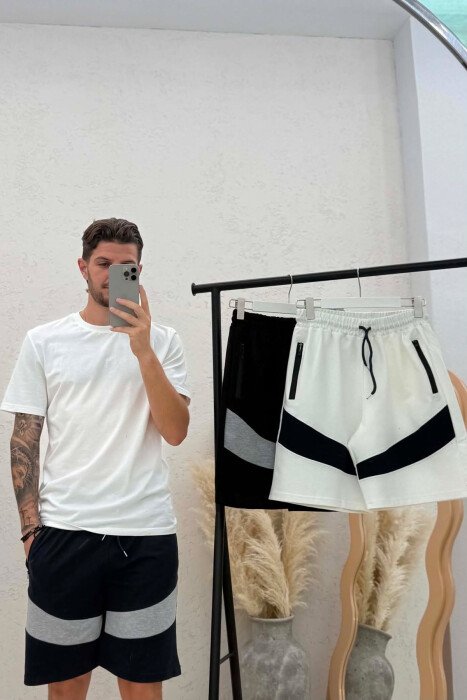 PACK OF 3 PIECES TWO COLORS SIMPLE MEN SHORT SWEATPANTS WHITE+BLACK+BLUE - 3