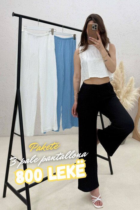 PACK OF 3 PIECES WOMAN TROUSERS WHITE+BLACK+BLUE - KLAUDIO FASHION