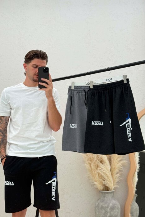 PACK OF 3 PIECES WRITTING ZIPPER POCKETS MEN SHORT SWEATPANTS MULTIPLE/SHNGJ - 4