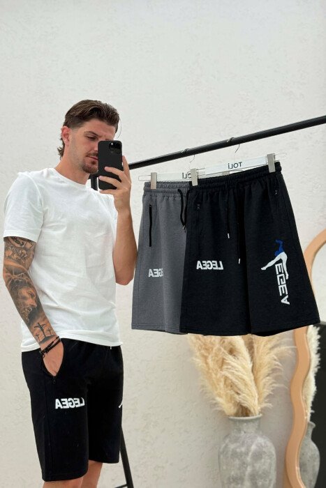 PACK OF 3 PIECES WRITTING ZIPPER POCKETS MEN SHORT SWEATPANTS MULTIPLE/SHNGJ - 5