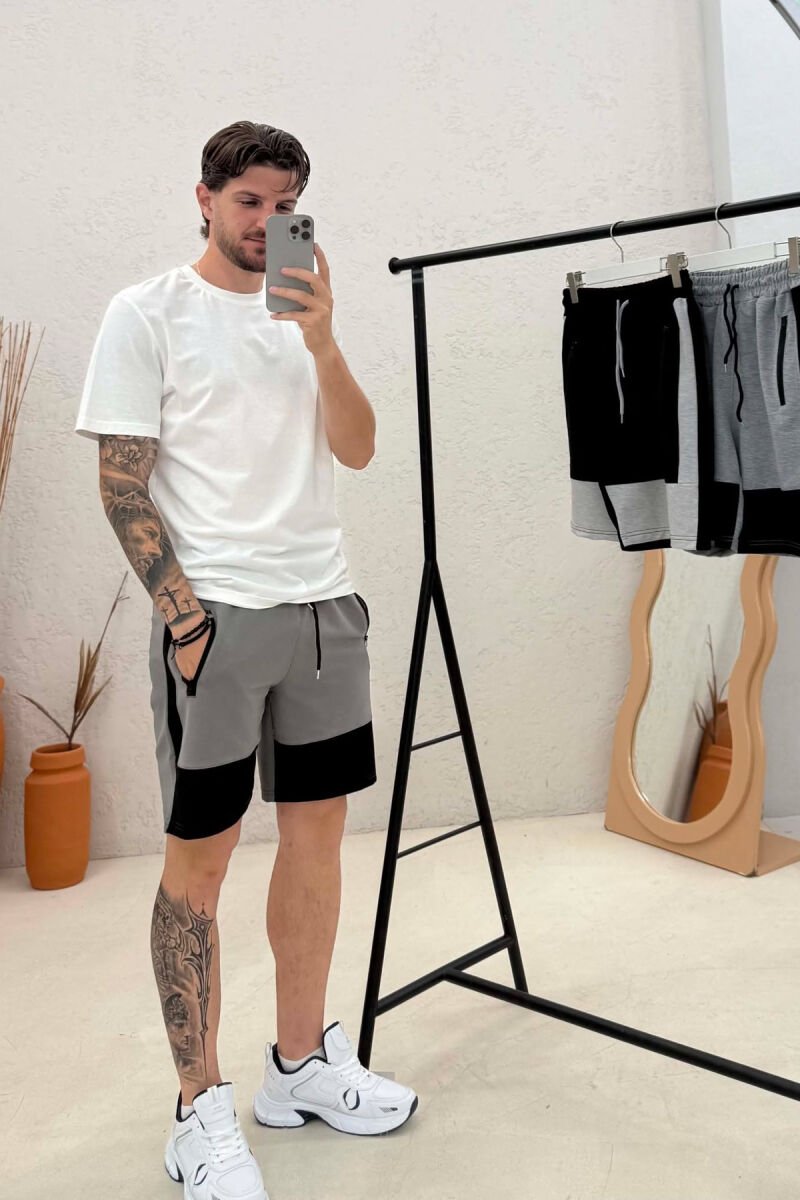 PACK OF 3 PIECES ZIPPER POCKETS LACINGS MEN SHORT SWEATPANTS MULTIPLE/SHNGJ - 2