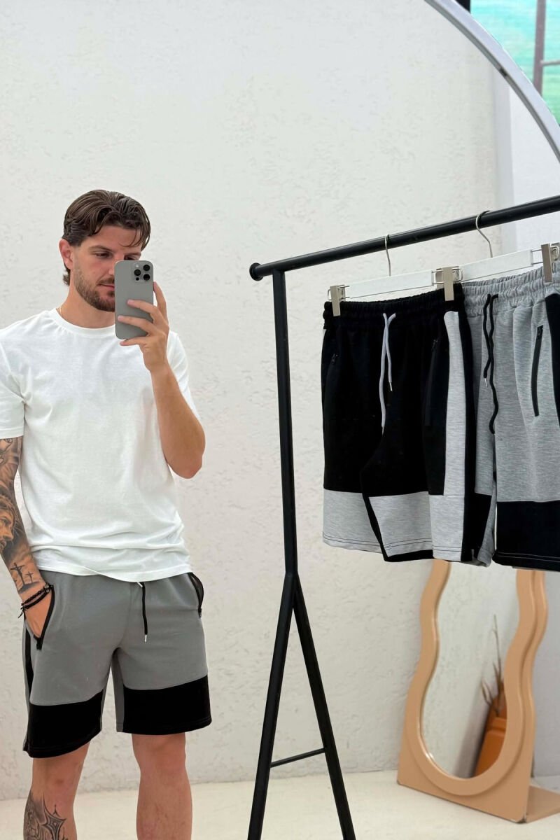 PACK OF 3 PIECES ZIPPER POCKETS LACINGS MEN SHORT SWEATPANTS MULTIPLE/SHNGJ - 3