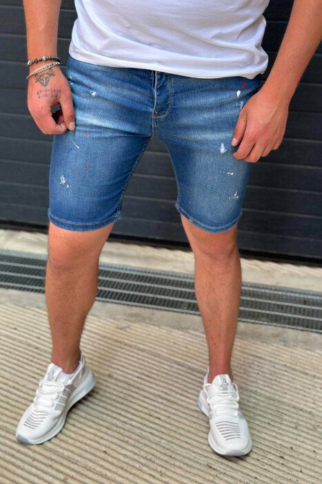PAINT SPARKLE MAN SHORT JEANS BLUE/BLU - KLAUDIO FASHION