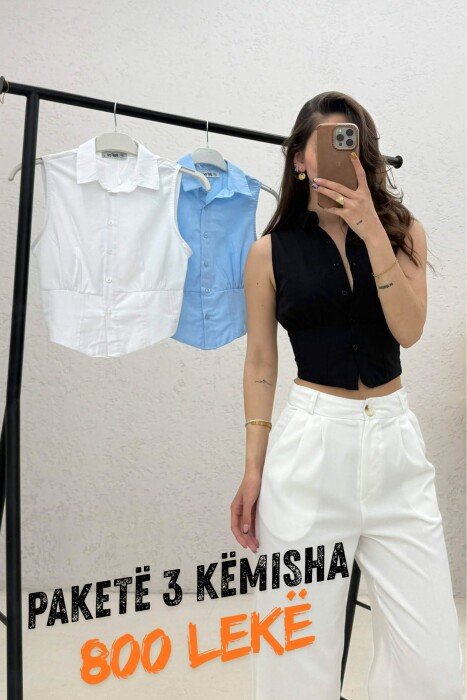 PAKETE 3 KEMISHA PA MENGE PER FEMRA NE NGJYRE TE BARDHE + TE ZEZE + BLU 