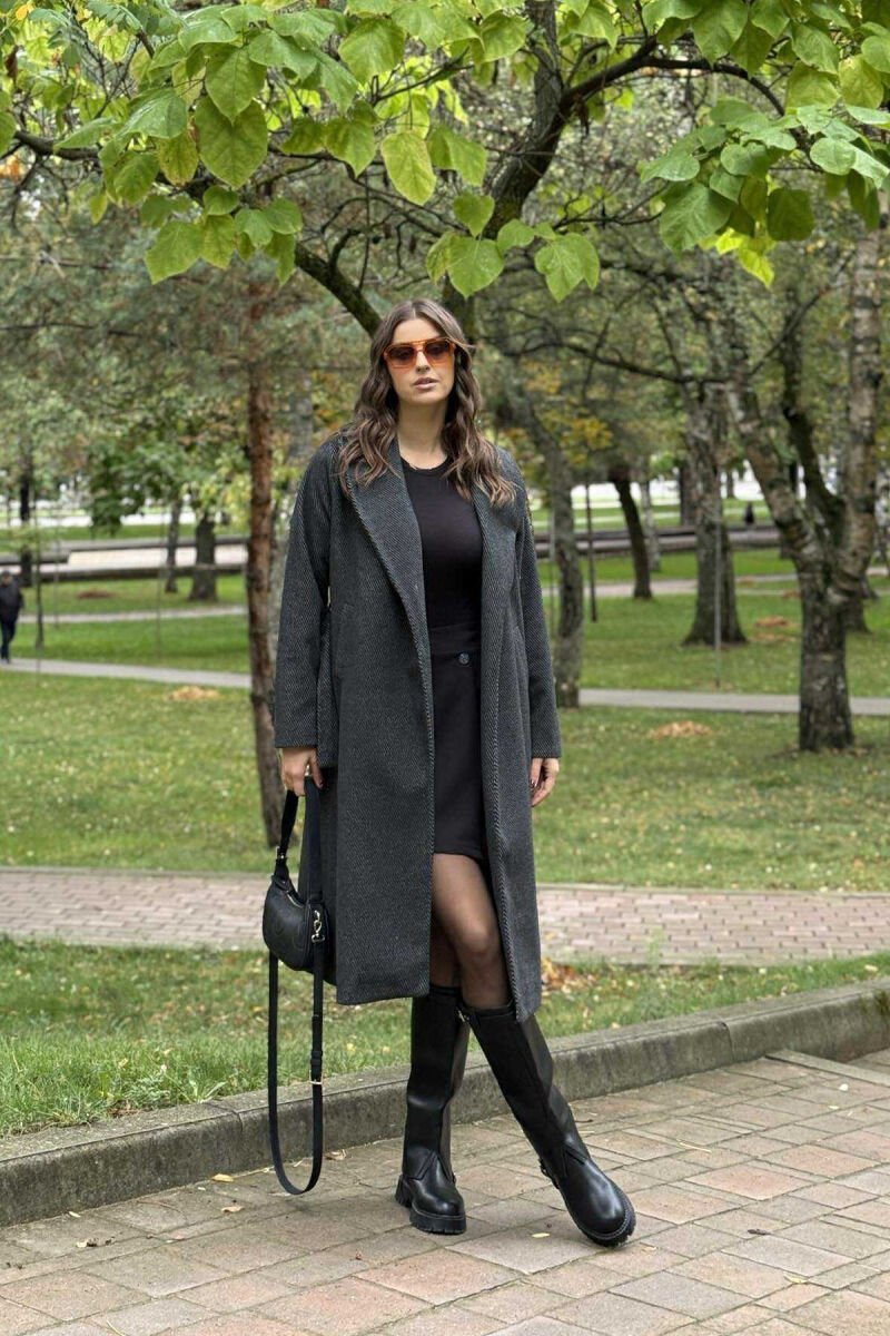 PALLTO E GJATË ME DIZAJN TË THJESHTË PËR FEMRA NË NGJYRË GRI TË ERRËT - 2