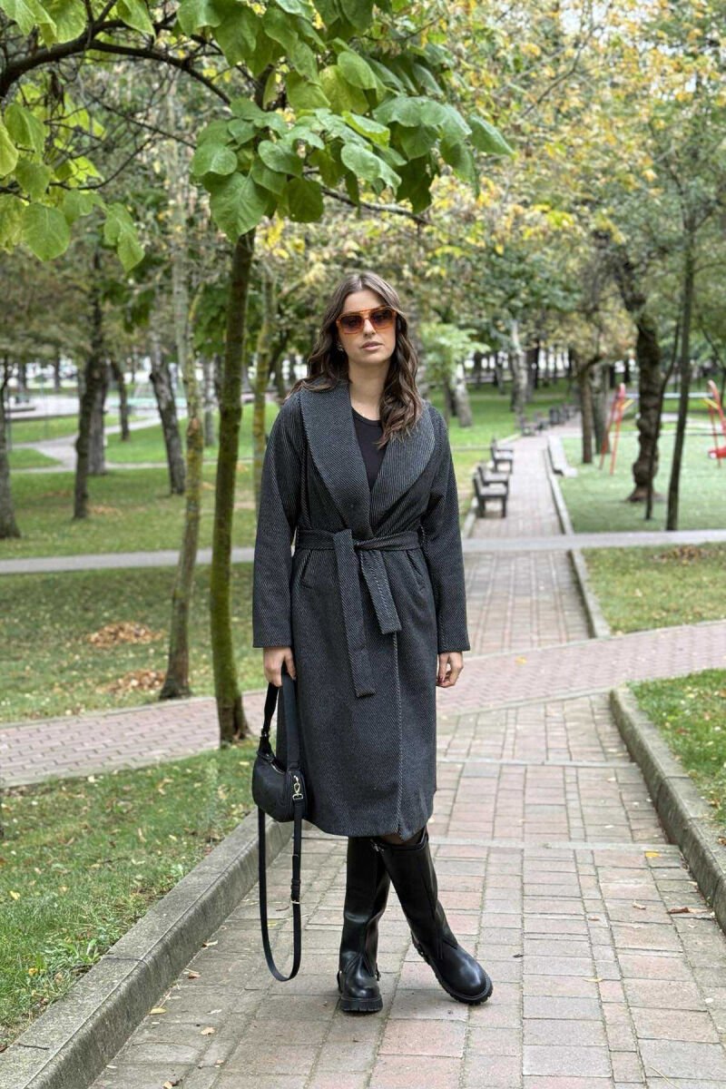 PALLTO E GJATË ME DIZAJN TË THJESHTË PËR FEMRA NË NGJYRË GRI TË ERRËT - 4