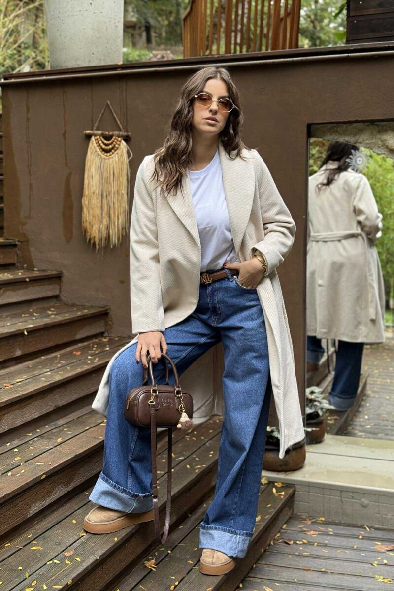 PALLTO E GJATË ME DIZAJN TË THJESHTË PËR FEMRA NË NGJYRË KREM - 4