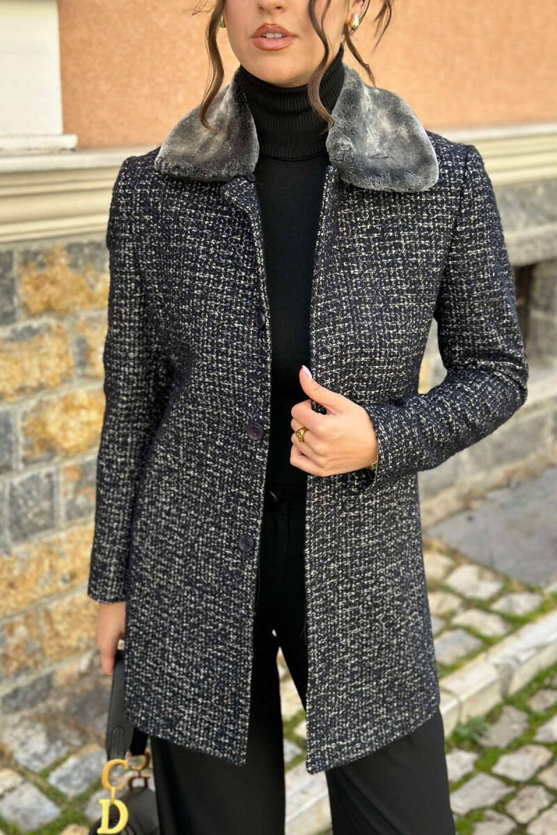 PALLTO ME TEKSTURË DHE XHEPA PËR FEMRA NË NGJYRËN BLU - 3
