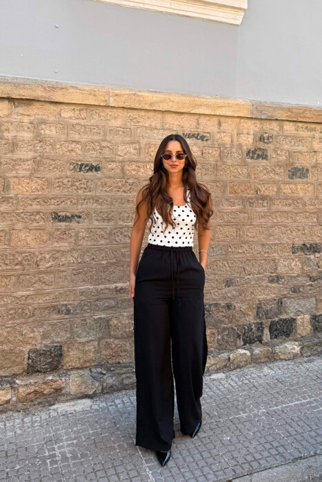 PANTALLONA NJE NGJYRESHE ME BEL ELASTIK PER FEMRA NE NGJYRE TE ZEZE - KLAUDIO FASHION