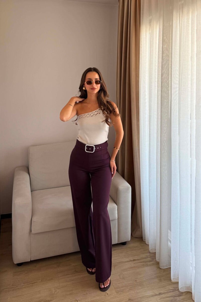 PANTALLONA NJE NGJYRESHE ME DETAJIN E RRIPIT PER FEMRA NE NGJYRE VISHNJE TE ERRET - 2
