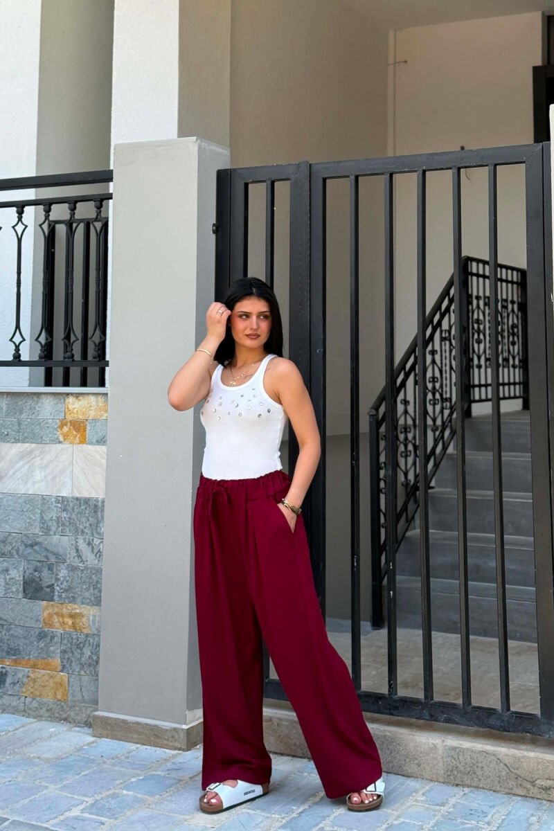 PANTALLONA ME BEL ELASTIK PER FEMRA NE NGJYRE VISHNJE - 5