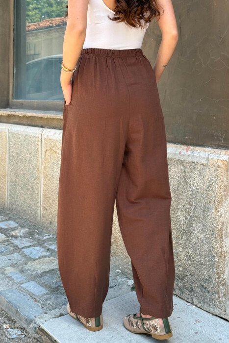 PANTALLONA ME BEL ELASTIK PER FEMRA NE NGJYRE KAFE - 4