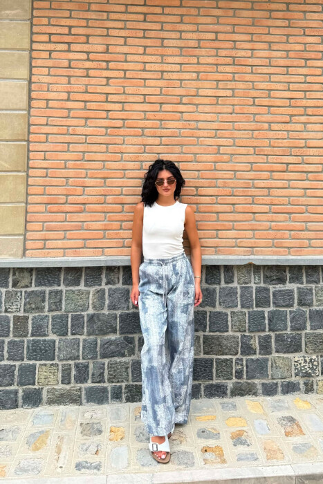PANTALLONA ME BEL ELASTIK PER FEMRA NE NGJYRE BLU TE ZBARDHUR - KLAUDIO FASHION