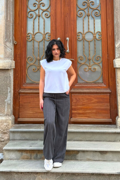 PANTALLONA ME BEL ELASTIK PER FEMRA NE NGJYRE GRI TE ERRET - KLAUDIO FASHION