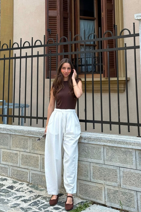 PANTALLONA ME BEL ELASTIK PER FEMRA NE NGJYRE TE BARDHE - KLAUDIO FASHION