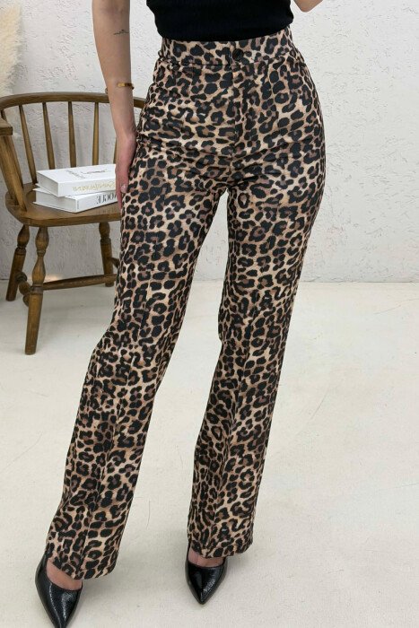 PANTALLONA ME BEL GJYSEM ELASTIK PER FEMRA ME DIZAJN LEOPARD - 3