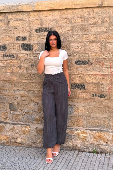 PANTALLONA ME BEL GJYSEM ELASTIK PER FEMRA NE NGJYRE GRI TE ERRET - KLAUDIO FASHION