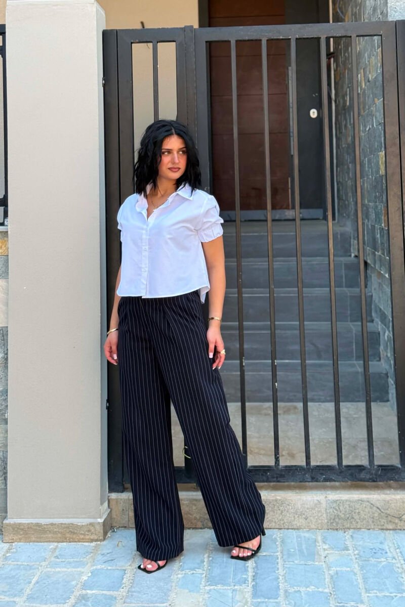 PANTALLONA ME DIZAJN ME VIJA ME BEL GJYSME ELASTIK PER FEMRA NE NGJYRE TE ZEZE - 2