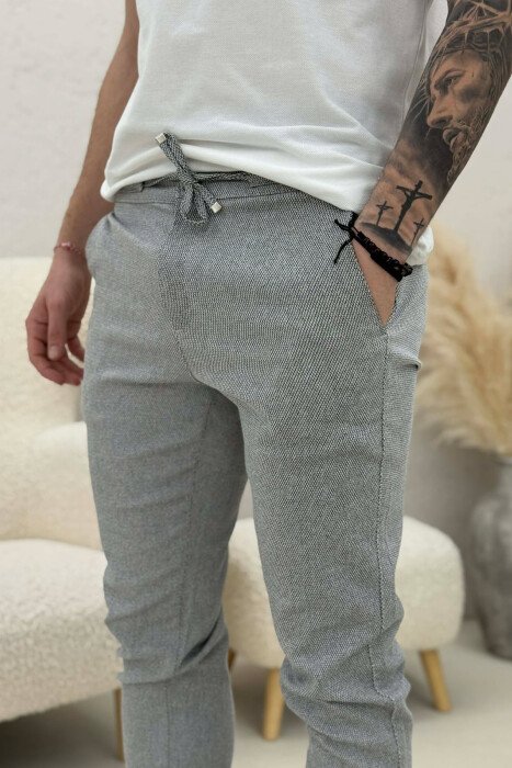 PANTALLONA ME LIDHSESE TEK BELI PER MESHKUJ NE NGJYRE GRI TE ZBARDHUR - 4