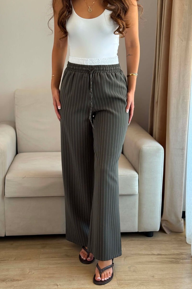 PANTALLONA ME VIJA DHE BEL ELASTIK PER FEMRA NE NGJYRE JESHILE - 2
