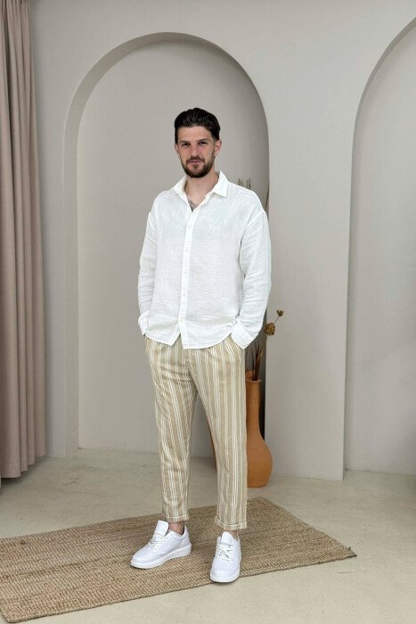 PANTALLONA ME VIJA PER MESHKUJ NE NGJYRE BEZHE - 1