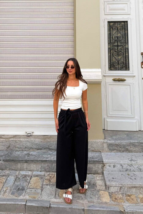 PANTALLONA NJE NGJYRESHE ME BEL ELASTIK PER FEMRA NE NGJYRE TE ZEZE - KLAUDIO FASHION