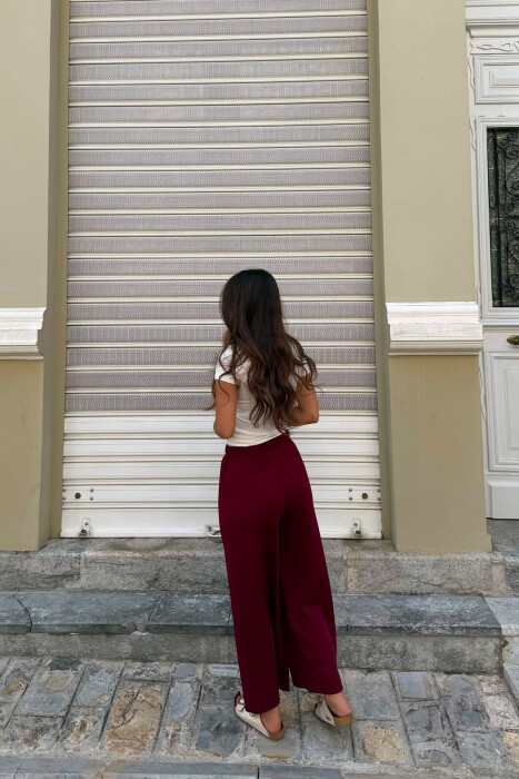 PANTALLONA NJE NGJYRESHE ME BEL ELASTIK PER FEMRA NE NGJYRE VISHNJE - 4