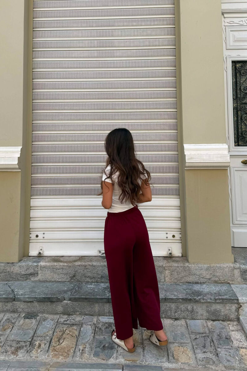 PANTALLONA NJE NGJYRESHE ME BEL ELASTIK PER FEMRA NE NGJYRE VISHNJE - 4