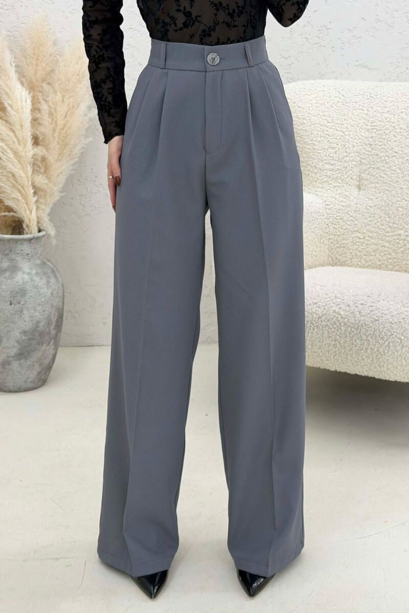 PANTALLONA NJE NGJYRESHE ME BEL GJYSEM ELASTIK PER FEMRA NE NGJYRE GRI - 1