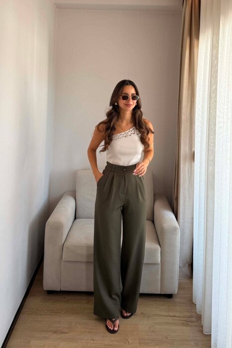 PANTALLONA NJE NGJYRESHE ME BEL GJYSEM ELASTIK PER FEMRA NE NGJYRE JESHILE - KLAUDIO FASHION