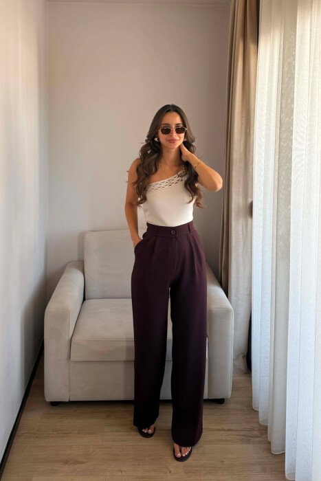 PANTALLONA NJE NGJYRESHE ME BEL GJYSEM ELASTIK PER FEMRA NE NGJYRE LEJLA TE ERRET - KLAUDIO FASHION