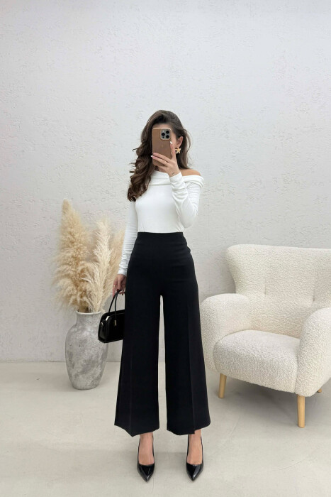 ONE COLOR SIDE ZIPPER WOMEN TROUSERS BLACK/ E ZEZE 