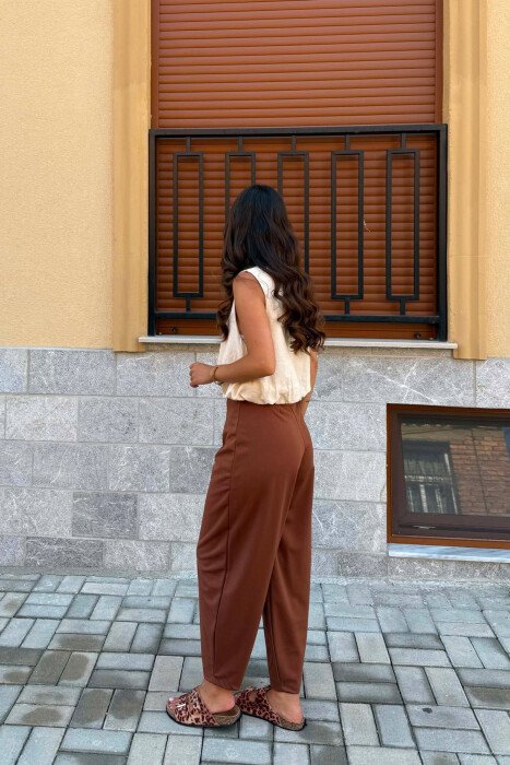 PANTALLONA NJE NGJYRESHE TE GJERA PER FEMRA NE NGJYRE KAFE - 4
