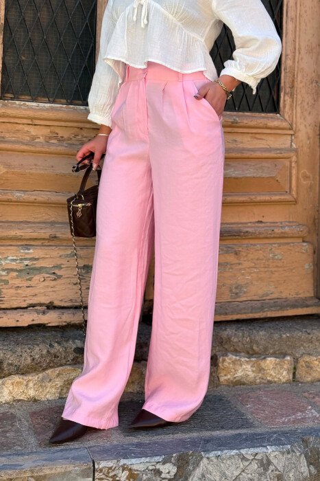 PANTALLONA NJE NGJYRESHE TE GJERA PER FEMRA NE NGJYRE ROZE - 2